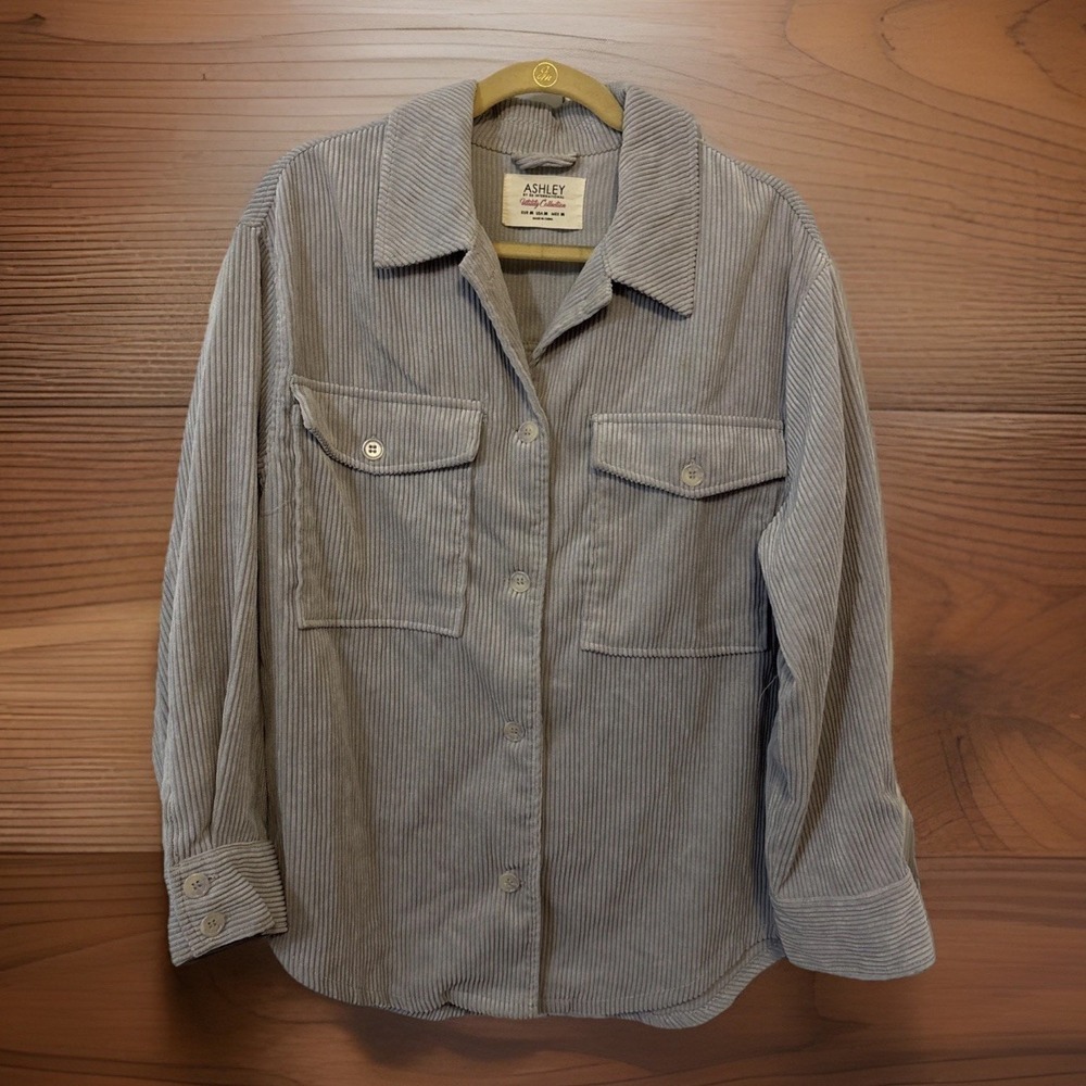 Ashley by 26 International Womens Wide Wale Corduroy Shirt Gray M SHJR2135